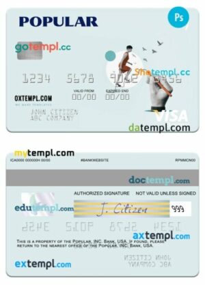USA Popular, Inc. Bank visa business card template in PSD format