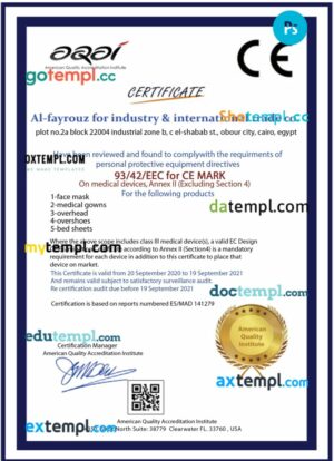 USA Quality Institute CE certificate template in PSD format