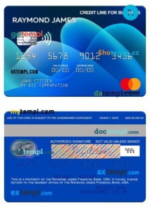 USA Raymond James Financial Bank credit line for business mastercard template in PSD format