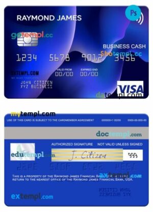 USA Raymond James Financial Bank visa business cash card template in PSD format