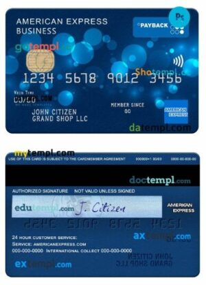 USA Regions bank amex payback business card template in PSD format