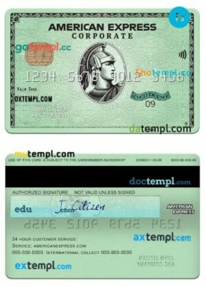 USA State Street Corporation bank amex green corporate card template in PSD format