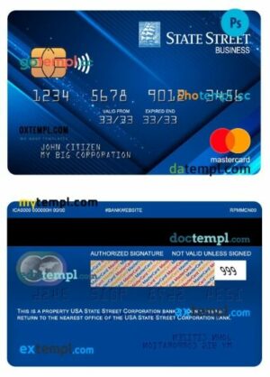USA State Street Corporation bank business mastercard template in PSD format