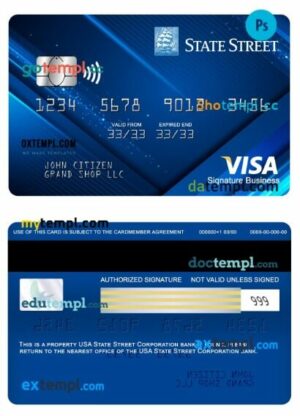 USA State Street Corporation bank signature business card template in PSD format