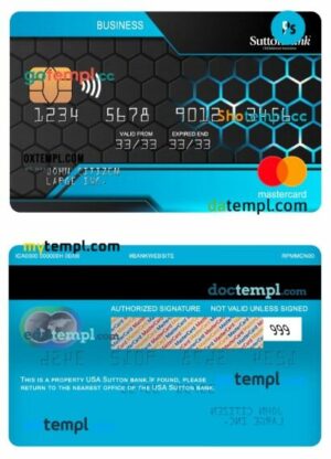 USA Sutton bank business mastercard template in PSD format