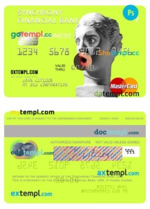 USA Synchrony Financial Bank business mastercard template in PSD format