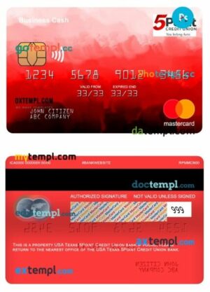 USA Texas 5Point Credit Union bank business cash mastercard template in PSD format