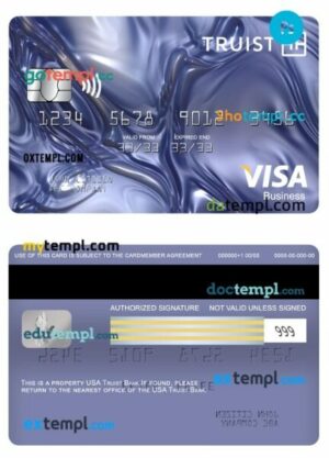 USA Truist Bank visa business card template in PSD format