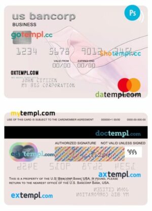 USA U.S. Bancorp Bank business mastercard template in PSD format
