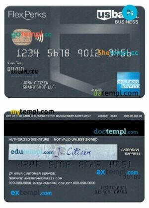 USA U.S. Bank FlexPerks Reserve Amex business card template in PSD format