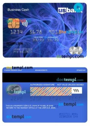USA U.S. bank business cash mastercard template in PSD format