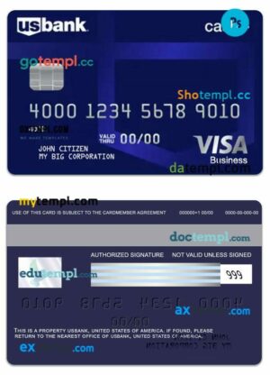USA US Bank visa business card template in PSD format
