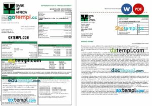Uganda Bank of Africa mortgage statement in Word and PDF formats, 3 pages