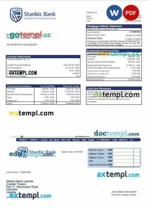 Uganda Stanbic bank mortgage statement in Word and PDF formats