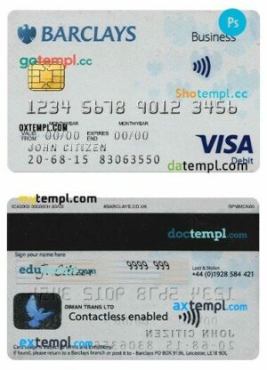 United Kingdom Barclays PLC visa card template in PSD format