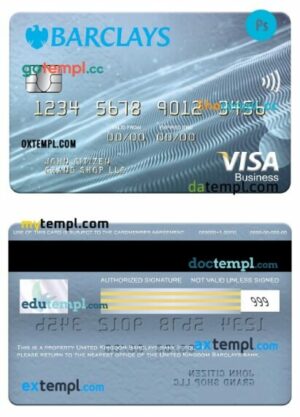 United Kingdom Barclays bank visa business card template in PSD format
