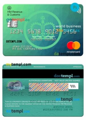 United Kingdom HM Revenue & Customs bank world business mastercard template in PSD format