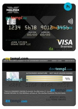 United Kingdom Halifax bank visa business card template in PSD format