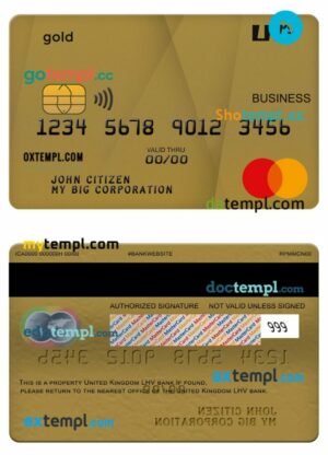 United Kingdom LHV bank business mastercard gold card template in PSD format