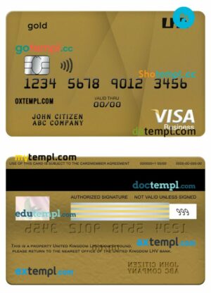 United Kingdom LHV bank visa gold business card template in PSD format