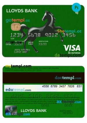 United Kingdom Lloyds Bank visa business card template in PSD format