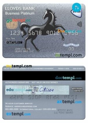 United Kingdom Lloyds american express business platinum card template in PSD format