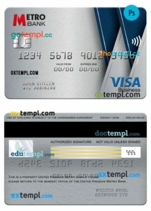 United Kingdom Metro Bank visa business card template in PSD format