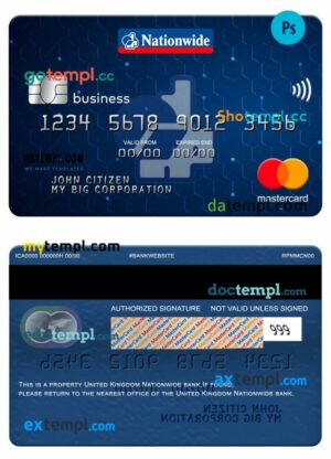 United Kingdom Nationwide bank business mastercard template in PSD format