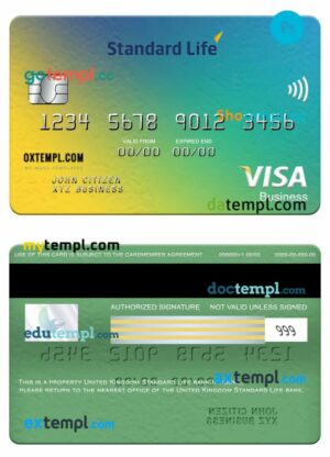 United Kingdom Standard Life bank visa business card template in PSD format