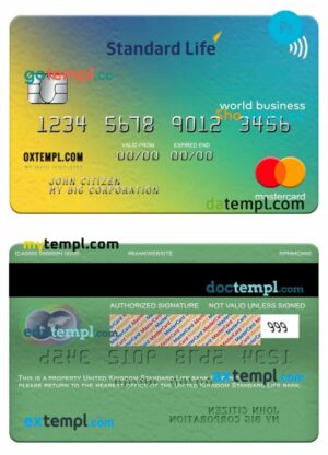 United Kingdom Standard Life bank world business mastercard template in PSD format