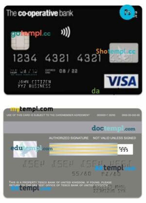 United Kingdom The Co-operative Bank business credit visa card template in PSD format