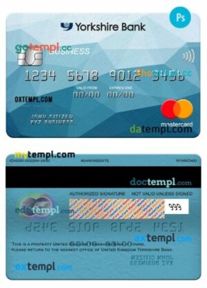United Kingdom Yorkshire Bank business mastercard template in PSD format