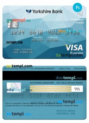 United Kingdom Yorkshire Bank visa business credit card template in PSD format