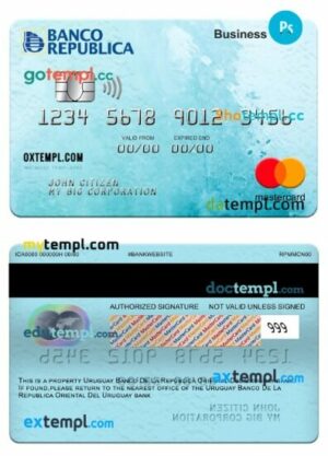 Uruguay Banco De La Republica Oriental Del Uruguay bank business cash mastercard template in PSD format