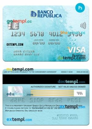 Uruguay Banco De La Republica Oriental Del Uruguay bank visa business card template in PSD format