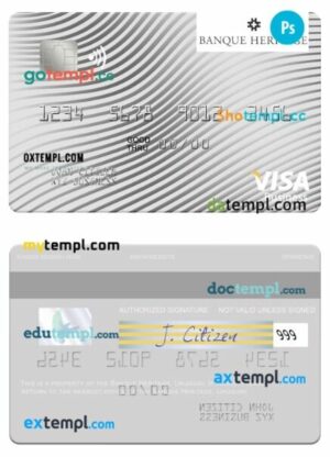 Uruguay Banque Heritage visa business card template in PSD format