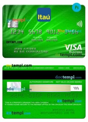 Uruguay Itau bank visa business card template in PSD format