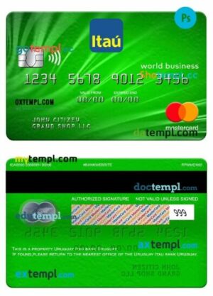 Uruguay Itau bank world business mastercard template in PSD format