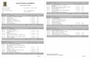 Accra Technical University academic record of student Word and PDF template, 2 pages