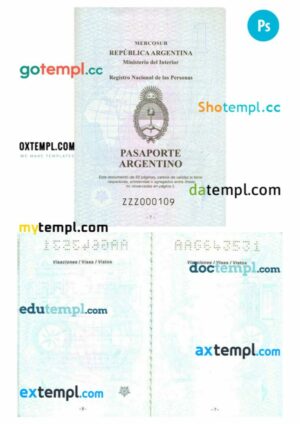 Argentina passport other pages PSD templates