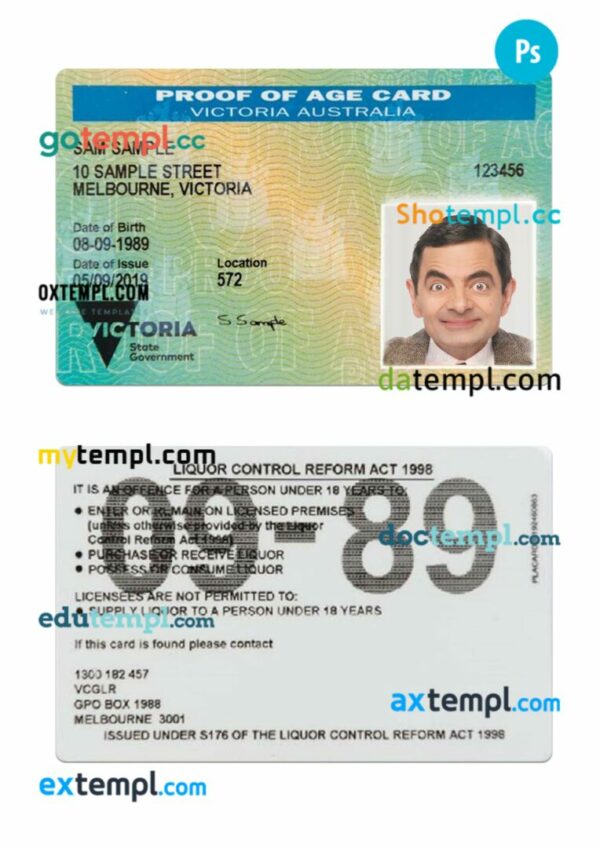 Australia Victoria proof of age card template in PSD format