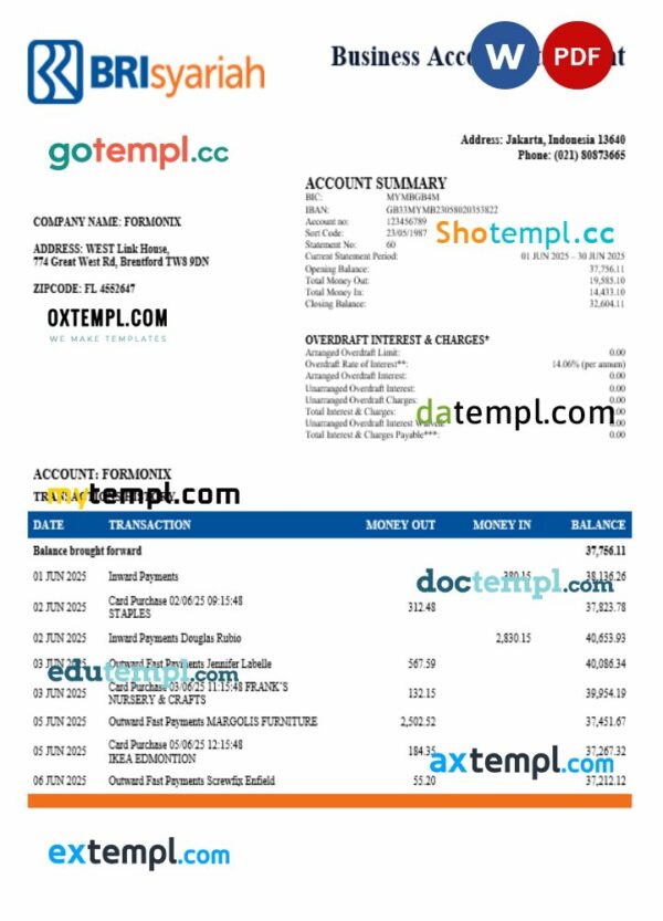 BRIsyariah business firm statement Word and PDF format
