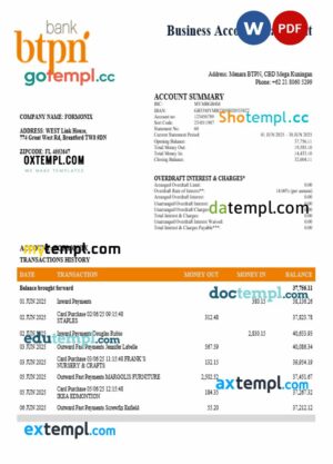 BTPN business bank statement Word and PDF format
