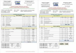 Cameroon Higher Institute of Information Technologies student academic transcript Word and PDF template, 2 pages
