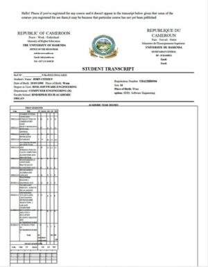 Cameroon The University of Bamenda student transcript Word and PDF template