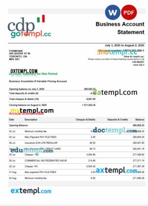 Cassa Depositi e Prestiti business firm statement Word and PDF format