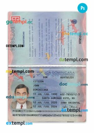 Dominican Republic passport PSD template, 2020-present
