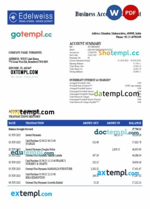 Edelweiss enterprise account statement Word and PDF template