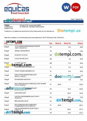 Equaitas enterprise account statement Word and PDF format