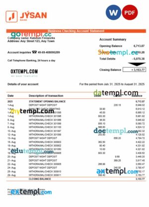 First Heartland Jusan bank company statement Word and PDF format